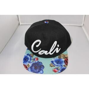 Cali Women Cap Snapback Embroidered Blue Floral Flat Visor.